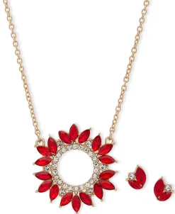 Sale Anne Klein Siam Cluster Pendant Necklace And Earring Set