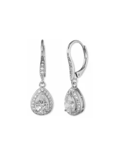 Sale Anne Klein Silver CZ Pear Eurowire Drop Earrings