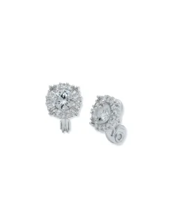 Cheap Anne Klein Silver-Tone Crystal Pave Clip Earrings