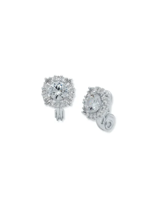 Cheap Anne Klein Silver-Tone Crystal Pave Clip Earrings