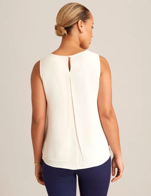 New Anne Klein Sleeveless Double Layer Blouse Anne White