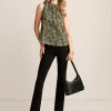 Cheap Anne Klein Sleeveless Ruffle Tie Blouse Pine Forest Multi