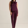 Online Anne Klein Sleeveless Tie Neck Blouse Deep Plum