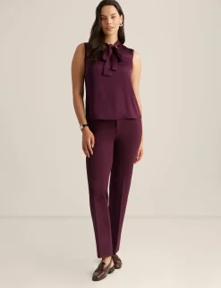 Online Anne Klein Sleeveless Tie Neck Blouse Deep Plum