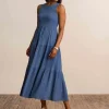 Clearance Anne Klein Smocked Bodice Maxi Dress Blue Jay