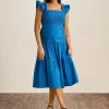 Best Anne Klein Smocked Ruffle Shoulder Tiered Midi Dress Daphne