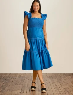 Best Anne Klein Smocked Ruffle Shoulder Tiered Midi Dress Daphne