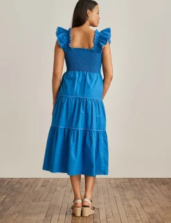 Best Anne Klein Smocked Ruffle Shoulder Tiered Midi Dress Daphne