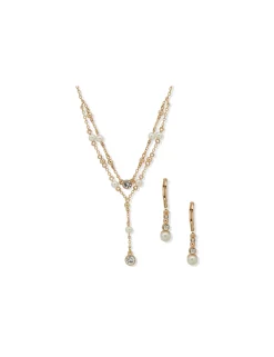 Store Anne Klein Stationed Stones Earring/ Necklace Set-Blanc Pearl