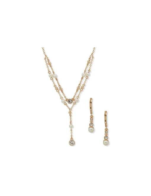 Store Anne Klein Stationed Stones Earring/ Necklace Set-Blanc Pearl