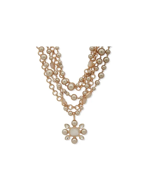 Shop Anne Klein Stones And Faux Coco Pearl Statement Necklace