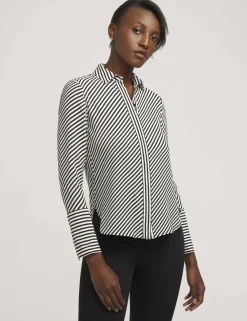 Best Anne Klein Stripe Blouse With Slit Cuffs Anne Black/Anne White