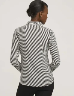 Best Anne Klein Stripe Blouse With Slit Cuffs Anne Black/Anne White