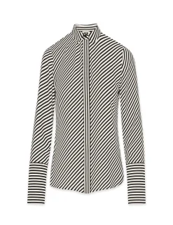 Best Anne Klein Stripe Blouse With Slit Cuffs Anne Black/Anne White