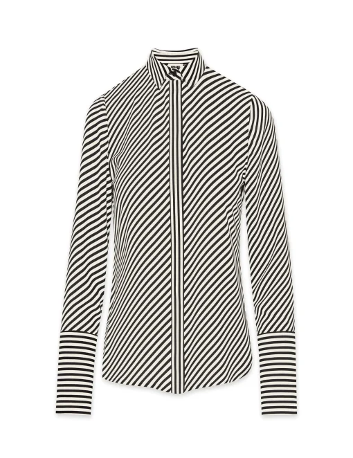 Best Anne Klein Stripe Blouse With Slit Cuffs Anne Black/Anne White