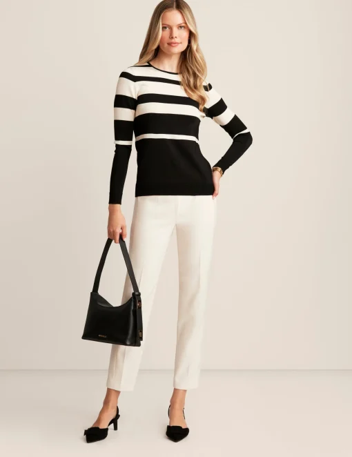 Clearance Anne Klein Striped Crew Neck Pullover Anne Blk/Anne Wht
