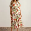 Online Anne Klein Tiered Puff Sleeve Midi Dress