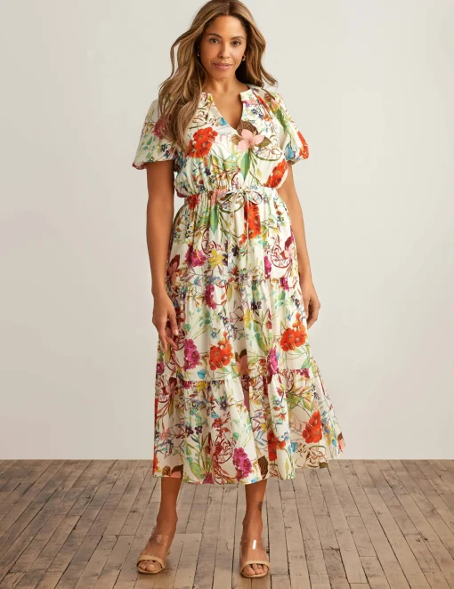 Clearance Anne Klein Tiered Puff Sleeve Midi Dress