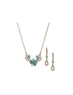 Flash Sale Anne Klein Turquoise Flower Necklace And Earring Set