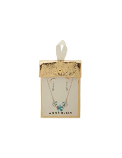 Flash Sale Anne Klein Turquoise Flower Necklace And Earring Set