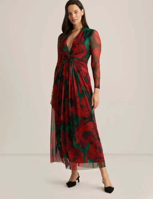 Cheap Anne Klein Twist Front Maxi Dress Titian Red Multi