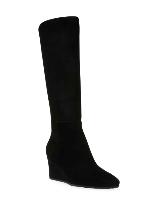 New Anne Klein Vella Wide Calf Tall Boot Black Micro Suede