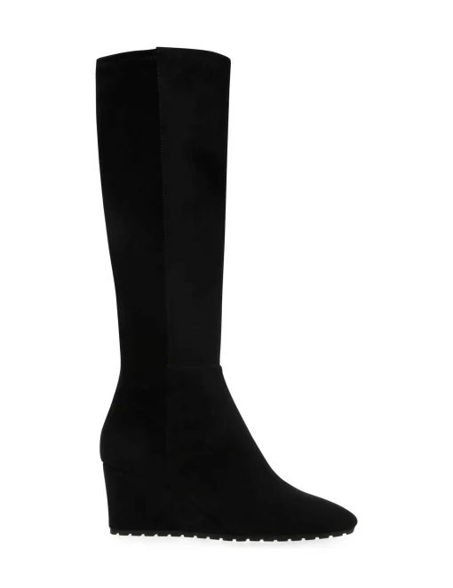 New Anne Klein Vella Wide Calf Tall Boot Black Micro Suede