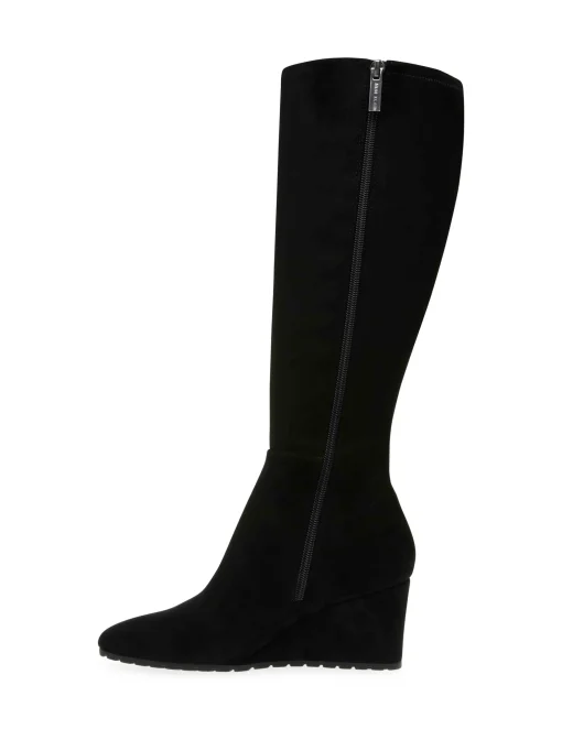 New Anne Klein Vella Wide Calf Tall Boot Black Micro Suede