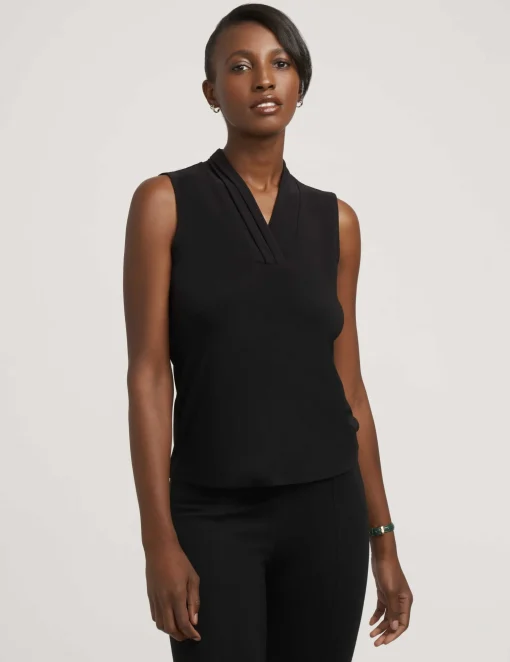 Online Anne Klein V-Neck Triple Pleat Top