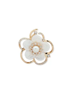 Fashion Anne Klein White Flower Brooch Gold